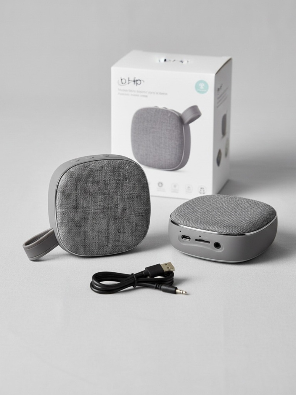 iHip Portable Bluetooth Speaker Gray Fabric Wireless Speaker w Cable